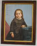 19th20th Century American School Oil on Canvas Portrait of Girl in a Plaid Dress