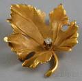 14kt Gold and Diamond Leaf Brooch