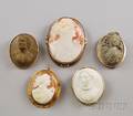 Five Goldframed Cameo Brooches