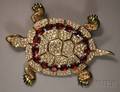 Vintage Coro Rhinestone and Enamel Turtle Brooch