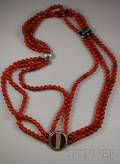 Art Deco Carnelian Bead Triplestrand Necklace