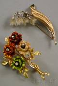Two Gold Floral Brooches