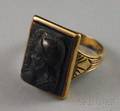 Gentlemans 14kt Gold and Carved Bloodstone Ring