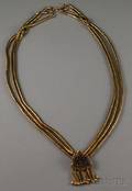 14kt Gold Victorian Triplestrand Necklace with Enameled Slide
