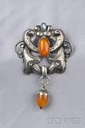 Skonvirke 830 Silver Amber and Moonstone Pendant Denmark