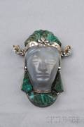 Large Hardstone and Silver PendantBrooch Mexico