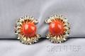 18kt Gold Coral and Diamond Earclips Aletto Bros