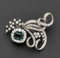 Platinum Emerald and Diamond PendantBrooch