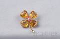 14kt Gold Citrine Ruby and Diamond PendantBrooch