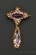 Antique 18kt Gold Pink Topaz and Diamond Brooch Retailed by Jones Ball  Poor