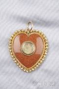 Antique Goldstone Glass and Seed Pearl Heart Pendant