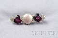 14kt Gold Freshwater Pearl Garnet and Diamond Bar Pin