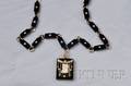 Antique 14kt Rose Gold Hardstone Cameo Onyx and Seed Pearl Pendant and Chain