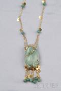 18kt Gold Carved Jade and Adventurine Bead Necklace