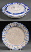 Chelsea Pottery Dinner Plate and a Dedham Pottery Covered Bowl
