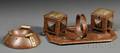 Arts  Crafts Copper Double Inkwell on Tray and an Ashtray