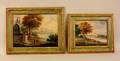 Two Oil on Wood Panel Landscape with Figures Works