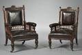 Pair of Victorian Leatherupholstered Mahogany Armchairs