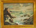 Peter Doley American b 1907 Crashing Waves on Rocky Coast