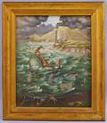 Molly Luce American 18961986 Mythical Scene with Man on Whale and Lighthouse