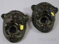 Pair of Patinated Cast Bronze Mask Fountain Spouts