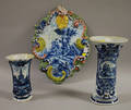 Two Dutch Delft Pottery Vases and a Wall Plaque