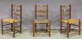 Three Slatback Side Chairs with Woven Rush Seats