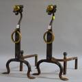 Pair of Baroquestyle Wrought Iron and Brass Floralform Andirons