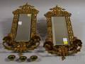 Pair of Late Victorian Cast Brass and Mirrored Doublecandle Wall Sconces