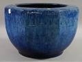 Large Blue Glazed Ceramic Jardiniere with Greek Key Border