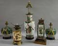 Four Asian Porcelain Lamp Bases and a Brassmounted French Pottery Lamp Base