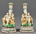 Pair of Creamware Figural Candlesticks