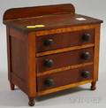 Childs Birdseye Maple and Mahogany Veneer Toy Threedrawer Bureau