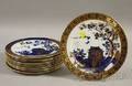 Set of Eleven Adderleys Gilt and Cobalt Blue Chinoiseriedecorated Bone China Dinner Plates