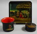 Small Russian Scenicdecorated Lacquerware Tray Circular Box with Cover and Jar