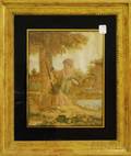 Framed 19th Century English Needlework Depicting a Boy with Dog in a Landscape