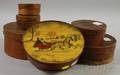Five Assorted Small Circular Covered Wood Lapsided Boxes and an Oval Covered Wood Lapsided Box