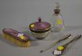 Fivepiece German Enameled Silverplated Vanity Set