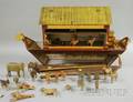 Large Painted Wood Boat Bottom Toy Noahs Ark with Twentyfive Animal Figures