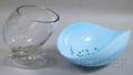Ferro Murano Blue Art Glass Bowl with Millefiore Inclusions and a Modern Colorless Art Glass Footed Vase