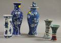 Four Chinese Porcelain Blue and White Decorated Vases and a Polychrome Decorated Vase