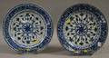 Two Round Chinese Blue and White Floral Decorated Porcelain Chop Plates
