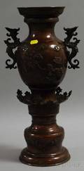 Japanese Bronze Vase with Dragonform Handles