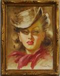 American School 20th Century Portrait Head of Woman in Western Attire
