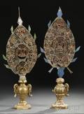 Pair of Painted Tin and Giltwood Ornaments