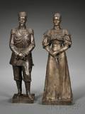 Pair of Silvered Bronze Figures Depicting Nicholas II and Alexandra
