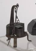 Unusual miniature wrought iron fat lamp and three legged trivit ca 1880