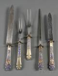 Gorham Sterling Gilt and Enameled MediciOld Pattern Fivepiece Carving Set