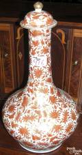 Large Canton export water bottle in the orange butterfly pattern 19th c