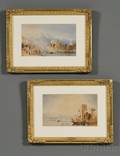 Italian School 19th20th Century Lot of Two Watercolor Shoreline Scenes